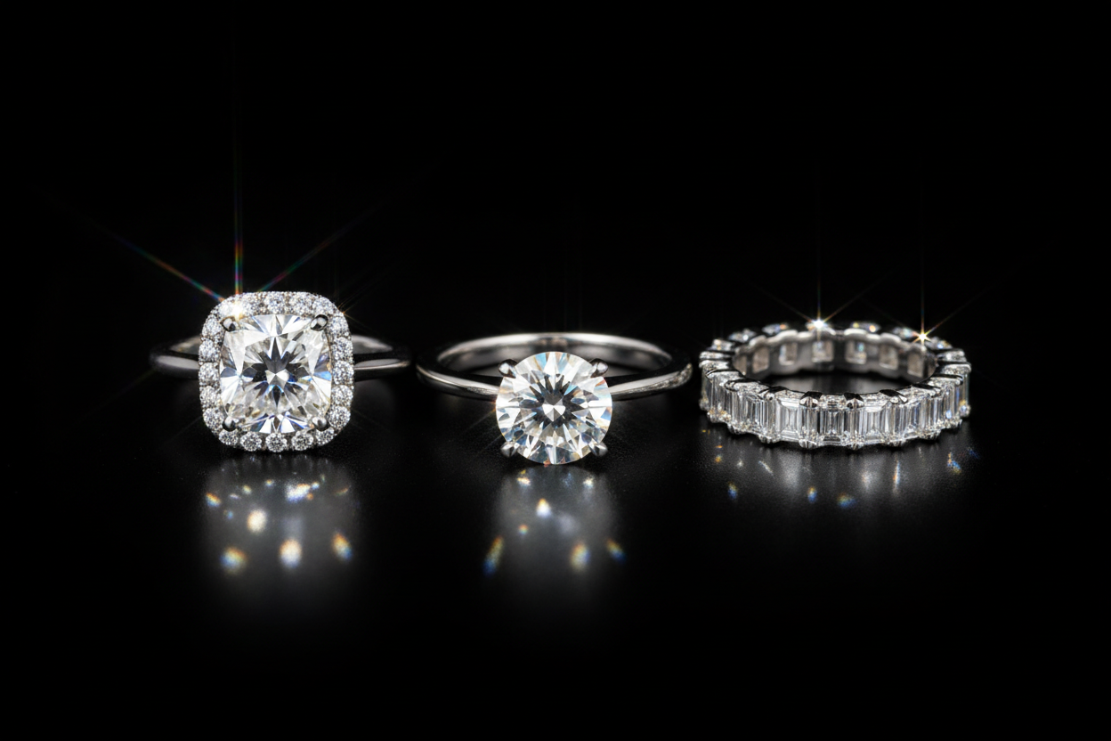 black background daimond rings