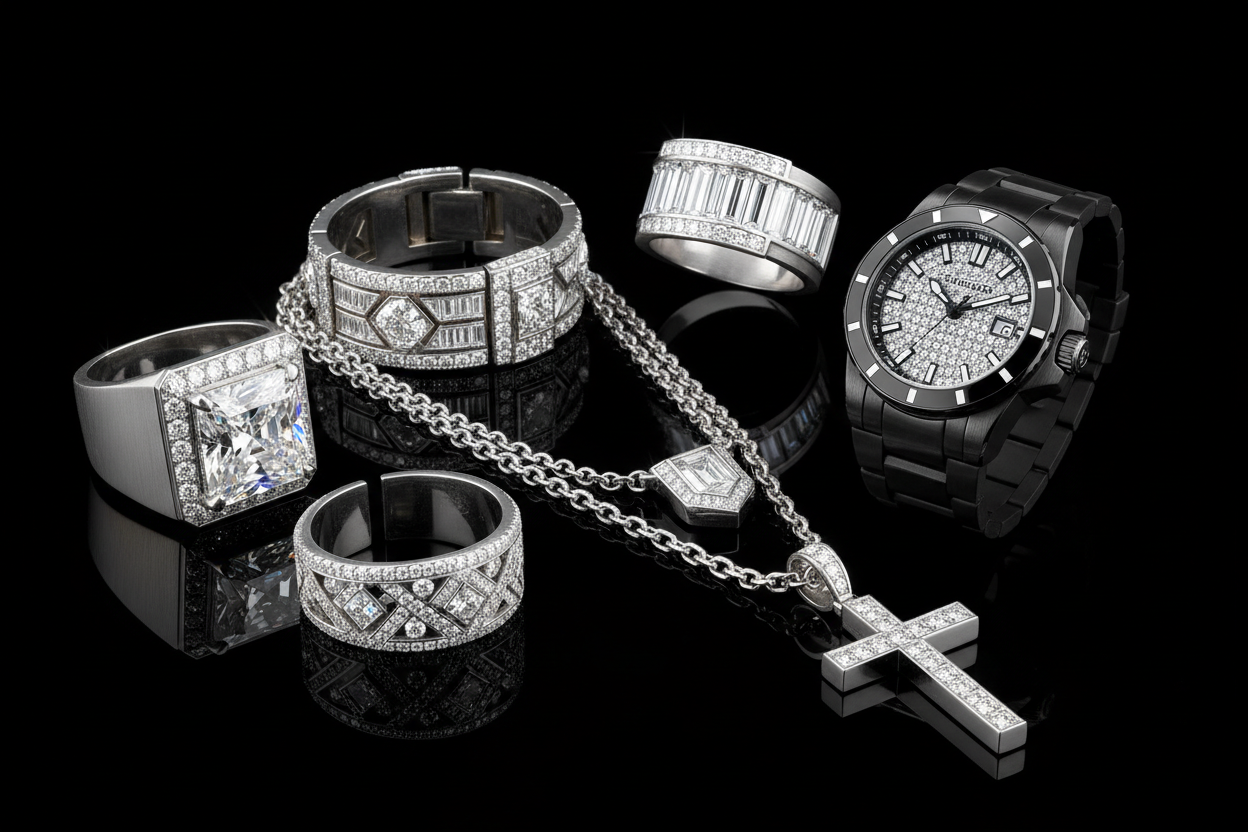 mens daimond collections with blackbaground